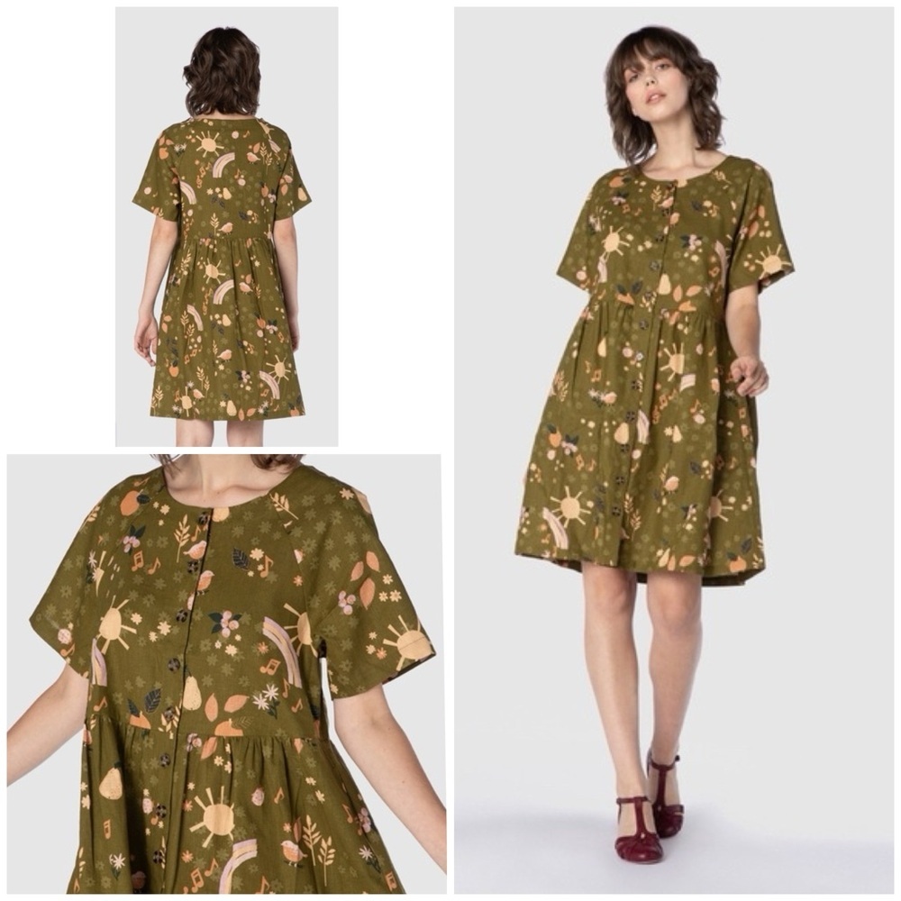 Princess Highway Sunshine is a Song Pear Fruit Sun Music Notes Babydoll Dress 4